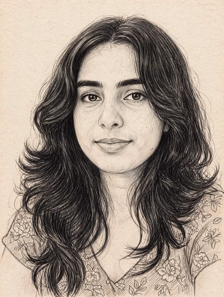 Pencil sketch portrait of Falak Fatima